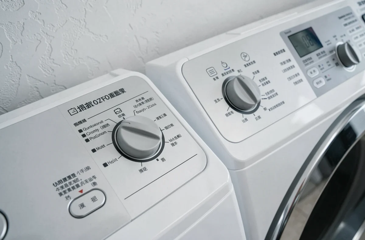 Comparaison des panneaux de commande d'une machine à laver classique et d'un lave-linge séchant
