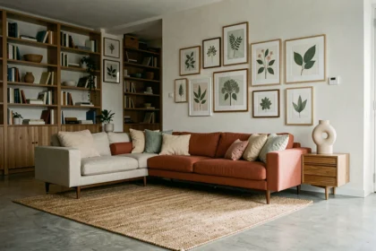 Salon contemporain décoré avec cohérence, illustrant les fonctions esthétiques et fonctionnelles de la décoration intérieure